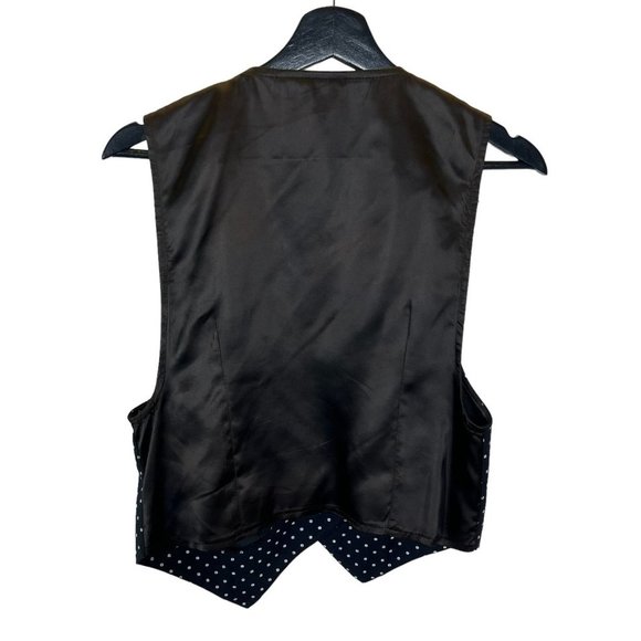 Vintage 90s Black White Micro Polkadot Vest Medium - Picture 2 of 5